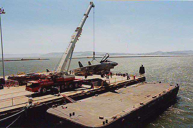 F-14A_07.jpg - Local heavy equipment union brings crane over to lift the Tomcat to Elevator 3